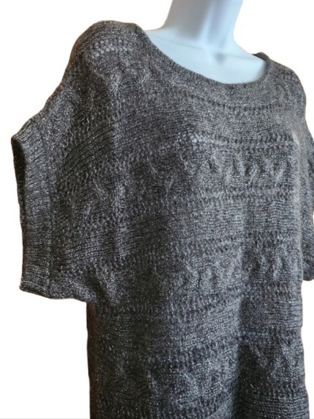 Express Metallic Charcoal Mohair Blend Open-Knit Scoop Neck Sweater Vest Size S